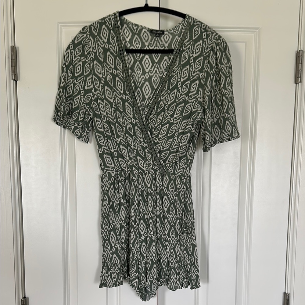 Lily Rose Green and White Romper